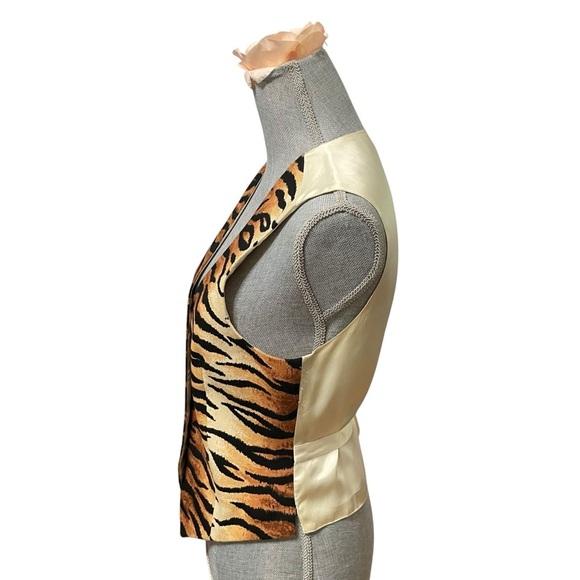 Aren Tjian for Kenar VTG Y2K Tiger Print Vest Satin Back Adjustable Belt Size S - Picture 2 of 9